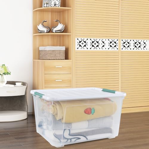 4-Pack Clear 80 L Rolling Plastic Storage Bins with Latching Lids