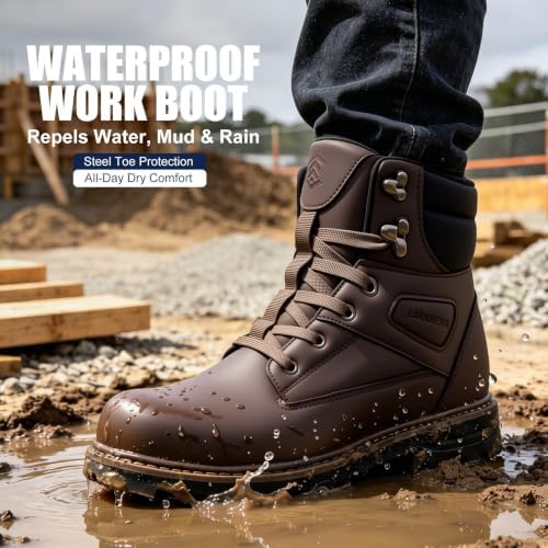 LARNMERN Steel Toe Work Boots Men Non Slip Waterproof Puncture Proof Shoes