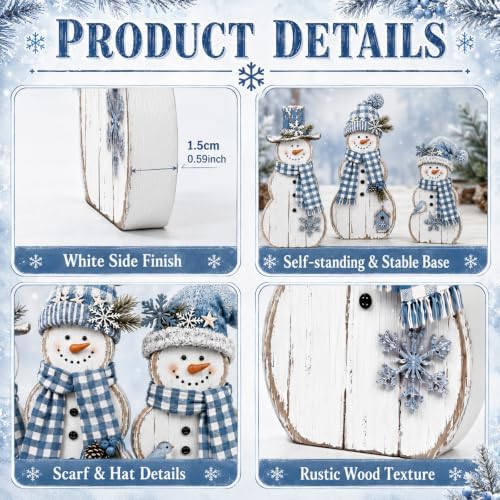 Barydat 3 Pcs Blue Snowman Table Decoration Winter Christmas Indoor Decor