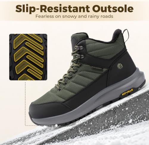 FitVille Men's Winter Boots Extra Wide, Water Resistant with Side Zipper, Non-Slip Warm Insulated Snow Outdoor Boots, Easy On/Off Comfortable