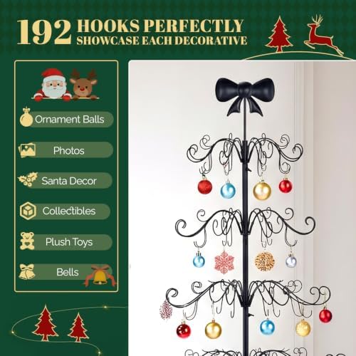 VINGLI 6FT Metal Christmas Ornament Tree, Wrought Iron Display Stand Black