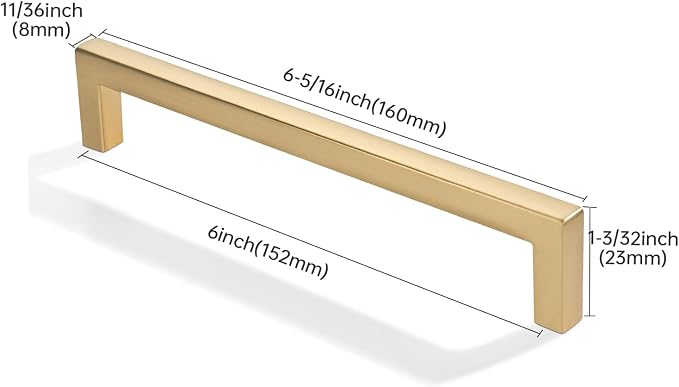 khtumeware 10 Pack 6 inch(152mm) Hole Center Brushed Gold Cabinet Pulls Solid Heavy-Duty Square Matte Gold Cabinet Handles Drawer Pulls Kitchen Cabinet Hardware Kitchen Handle