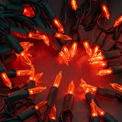 YULETIME 200 Orange LED Christmas Lights, 66 ft Green Wire UL String Light