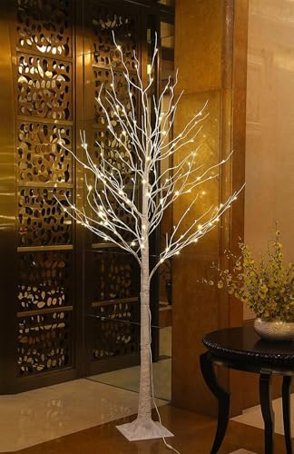 LIGHTSHARE 8 Feet 132L LED Birch Tree Lights, Warm White, for Holiday Party and Christmas Decoration, Indoor and Outdoor Use