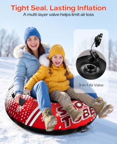48" Snow Tube with Canvas Cover, Heavy Duty Snow Sled for Kids & Adults