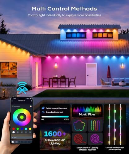 Permanent Outdoor Lights for House, 50ft Christmas RGB+IC Lights
