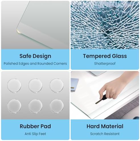 Tempered Glass Desk Pad with Beveled Edge, 32" x 20" Clear Office Desk Pad for Keyboard and Computer Monitor, Glass Desk Mat for Desktop Dry Erase