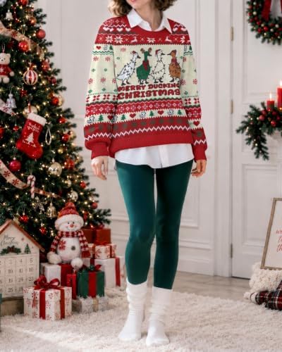 34HD Ugly Xmas Sweater–Funny Knit Christmas Sweater for Women & Men 2025, Long Sleeve Crewneck Holiday Pullover, Unisex Gift