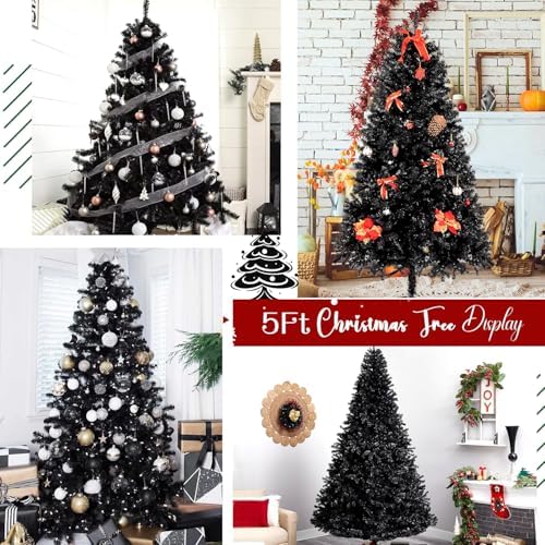 5ft Black Artificial Christmas Tree,Arbol de Navidad Fake Xmas Tree
