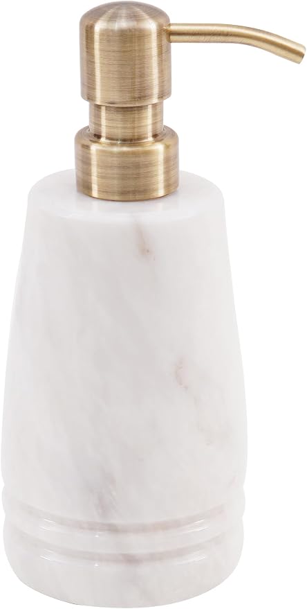 Marble Soap Dispenser 7.5'' White Dish Soap Dispenser with Stainless Steel Pump, Refillable Liquid Hand Soap Dispenser with 8.5 Oz Capacity for Kitchen Sink and Bathroom Countertop