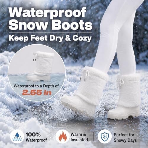 Waterfproof Snow Boots for Women Furry Fuzzy Faux Fur Duck Boots