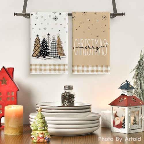 Artoid Mode Brown Snowman Christmas Kitchen Towels Set of 4 18x26 Inch