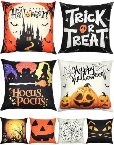 multiwins Halloween Pillow Covers 16x16 4Pcs Double-Sided with 8 Patterns