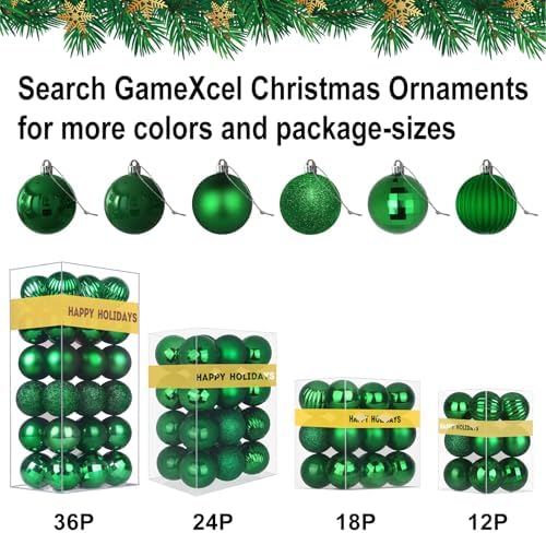 Emerald Green 1.6" Small Christmas Balls Christmas Tree Decoration Ornaments Shatterproof Hanging Balls for Birthday St. Patrick's Day Easter Mardi Gras Holiday Wedding Decorations Set of 18pcs