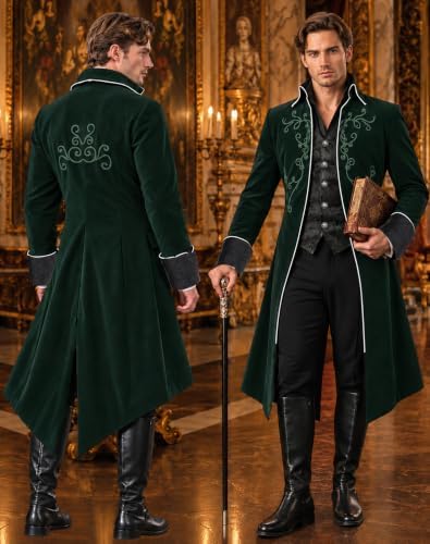 SIAEAMRG Mens Renaissance Pirate Halloween Costume Vampire Jackets Tailcoat