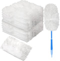 Vesici 100 Pcs Duster Refills Compatible with Swiffer Dusters Bulk Disposable Replacement Thickened with 1 Handle Heavy Duty for Cleaning, Office (White)