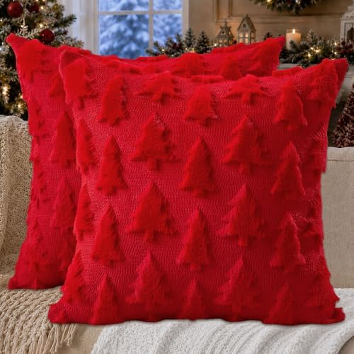 DFXSZ Christmas Tree Pillow Covers 18x18 Set of 2 Christmas Decor Red