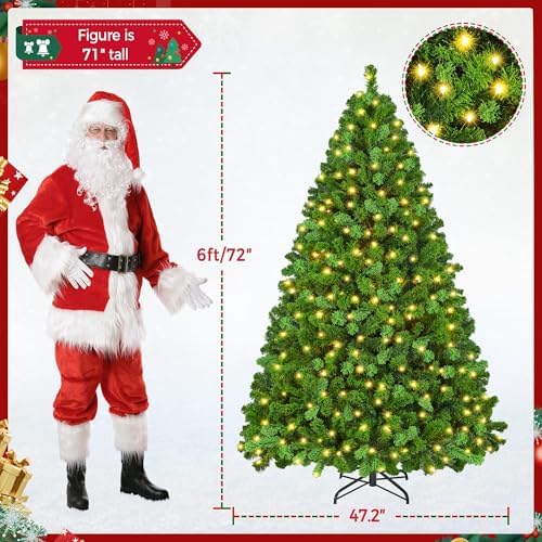 Yaheetech 6ft Prelit Artificial Christmas Tree with 250 Warm White Lights