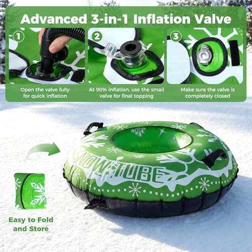 GYMAX Inflatable Snow Tube Sled, 42" Heavy Duty Snow Tubing for Sledding