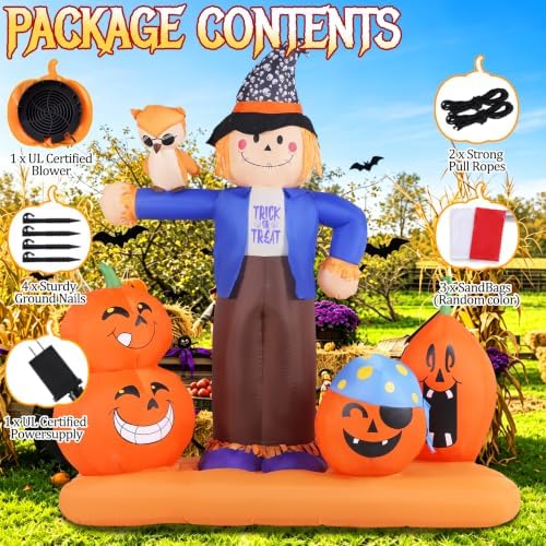 Halloween Inflatable Scarecrow with Pumpkins Owl Outdoor Decor