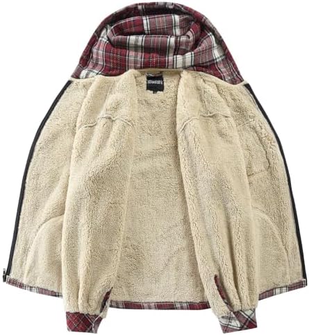 Elesuit Men's Full Zip Fleece Flannel Jacket Shirt Plaid Cotton Hoodie Coat