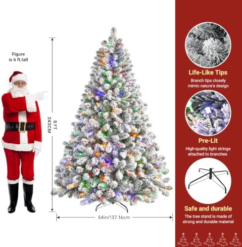 SHareconn 8ft Prelit Flocked Spruce Artificial Christmas Tree with Remote