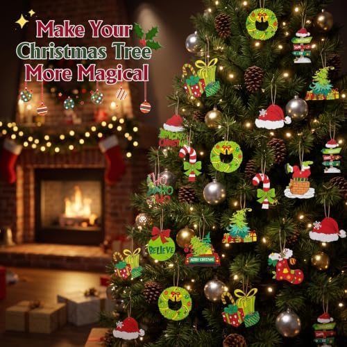 36 Pcs Christmas Ornaments for Tree, Hanging Wooden Christmas Decorations