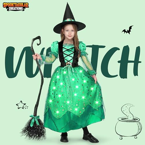 Spooktacular Creations Girls Witch Costume, Light up Witch Costume Kids, Starry Dress for Child Halloween Role Play Parties