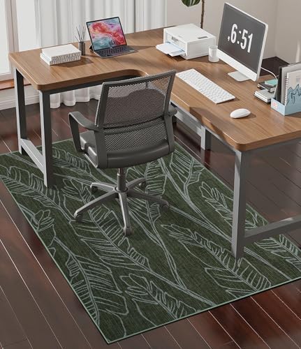 chakme Office Chair Mat for Hardwood Floor, 48"x36" Easy Glide Computer Desk Mat Protector for Rolling Chair Under Desk Rug Nonslip Backing, Machine Wash, (Dark Green Leaf)