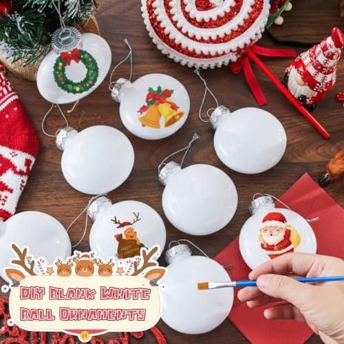 Zubebe 48 Pcs 3.15 Inch Blank White DIY Christmas Ball Ornaments for Craft