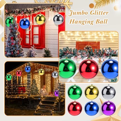 Zubebe 6 Pcs 8 Inch Large Outdoor Christmas Ball Ornaments,Multicolor