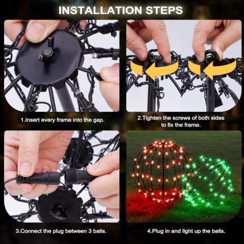 Christmas Decorations,LED Light Balls Outdoor,2 Pack,Red&Green