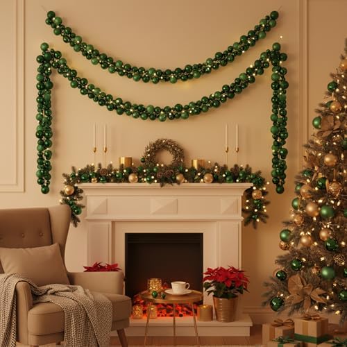2 Pcs 6 ft Christmas Ball Ornament Garland, Dark Green