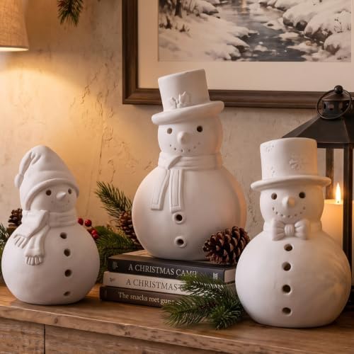 Arrowbash 3 Pcs Terracotta Snowman Figurines Rustic Christmas Decorations
