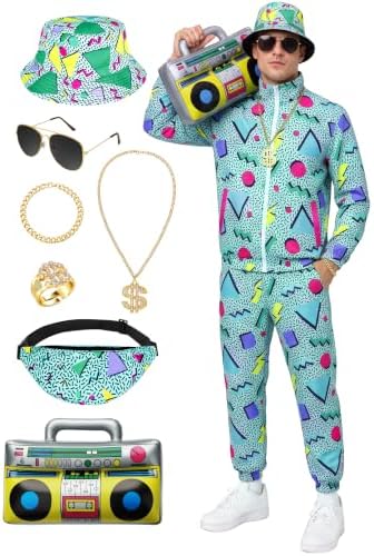SOMSOC 80s 90s Hip-Hop Tracksuit Costume Set for Men Halloween Party