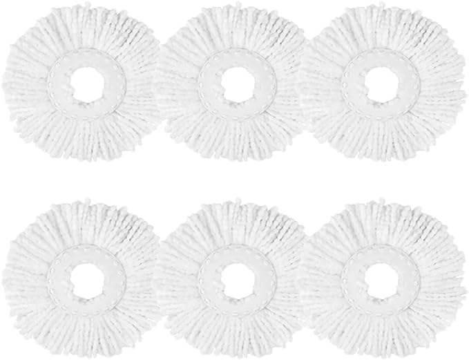 6-Pack Spin Mop Heads Refill, Easy Wring Microfiber Replacement Pads for Deep Cleaning, Universal Fit for Most Round Spin Mops