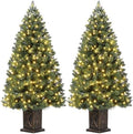 Garvee Pre-lit Artificial Christmas Tree with Warm White Lights, Green Full Christmas Tree 4.5 ft with 8 Light-Modes, Pre Lighted Xmas Tree W/460 Branch Tips, 300 Light & Black Base,2 PCS