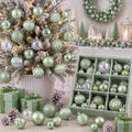 Lunmon 64 Pcs Sage Green Christmas Ornaments Iridescent White Xmas Bulbs