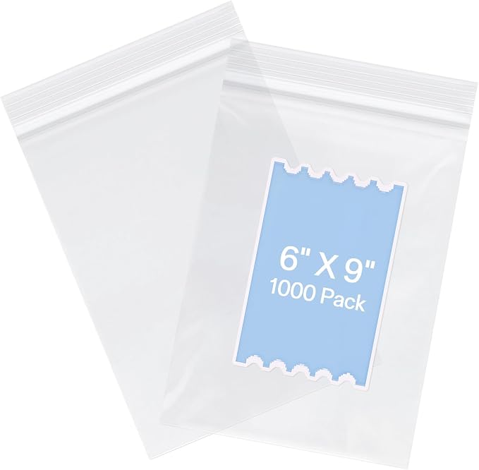 joybest 6 X 9 Inch (1000 Pcs) Clear Plastic Bags, Reclosable Zipper Poly Bags with Resealable Zip Top Lock for Cards, Envelopes, Prints Crafts