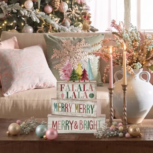 Moucuny 4 Pcs Christmas Table Decorations, Wooden Pastel Christmas Tree