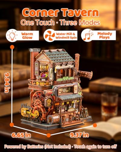 OZJAY Corner Tavern DIY Miniature House Kit, 3D Wooden Puzzle for Adults