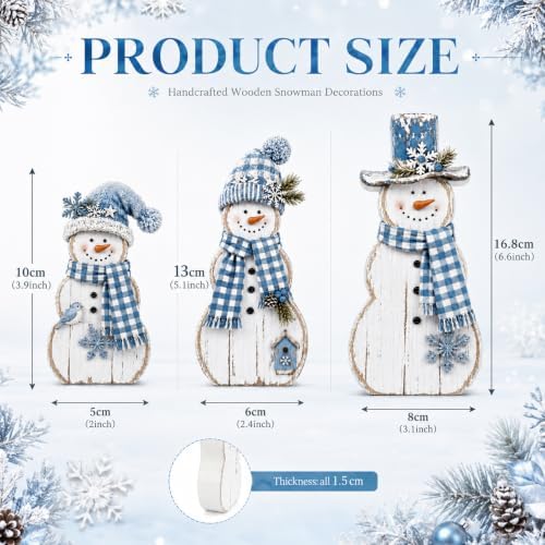 Barydat 3 Pcs Blue Snowman Table Decoration Winter Christmas Indoor Decor