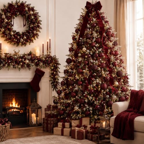 Lunmon 64 Pcs Burgundy Maroon Christmas Ball Ornaments 1.57/1.97/2.36 Inch