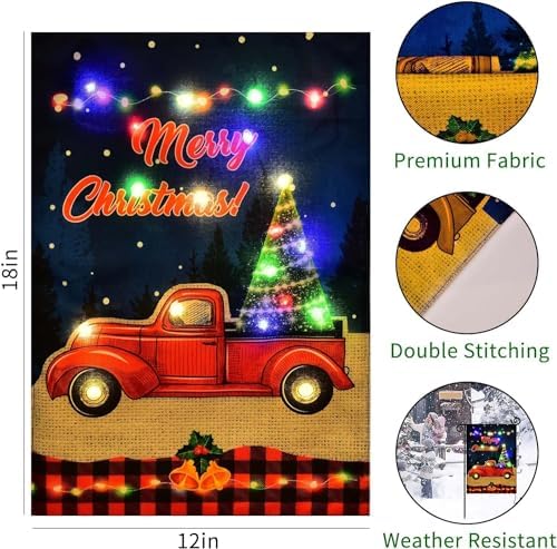 Lighted Christmas Truck Garden Flag Outdoor Decor, 12x18 In