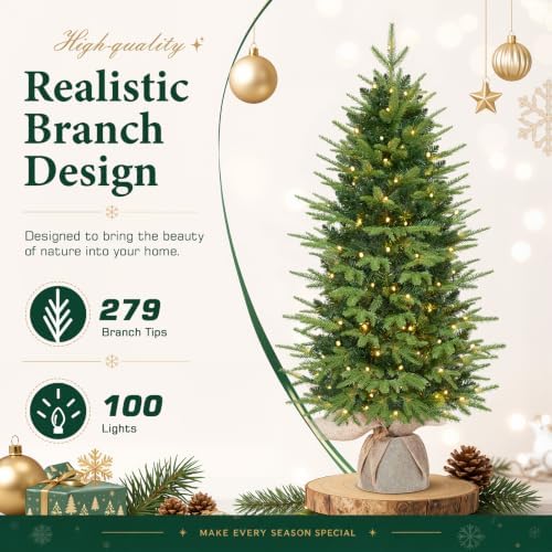 Alupssuc 4ft Prelit Artificial Christmas Tree with Warm White Lights Decor