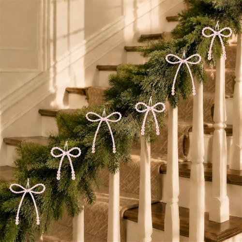 DIYDEC 24pcs Pearl Christmas Bow Ornament 7&4.5In Tree Topper Hanging Decor
