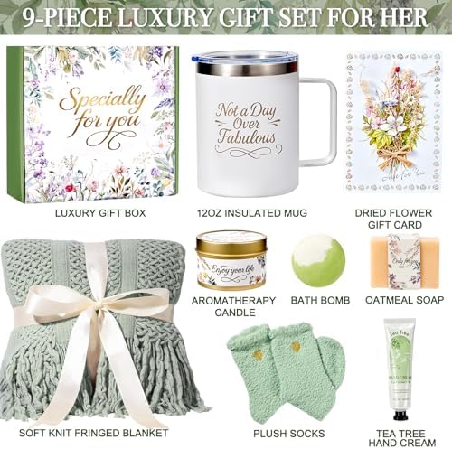 Birthday Gifts for Women, Christmas Self Care Gift Basket for Women, Thinking of You & Get Well Soon Gifts, Relaxing Spa Care Package for Mom, Sister, Best Friend, Her