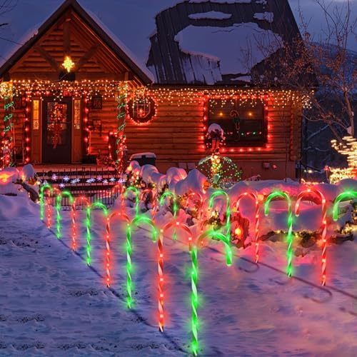 10 Pack Solar Candy Cane Lights, 21 Inch Red and Green Christmas Yard Decor