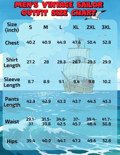 Cartoon Sailor Costume for Men, 7Pcs Deluxe Halloween Outfit Full Set