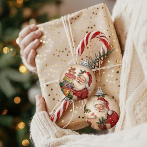 Outus 16 Pcs Christmas Tree Ball Ornaments Vintage Christmas Decorations for Tree Colorful Xmas Decorative Santa Claus Hanging Ball for Farmhouse Home Fireplace Decor Holiday Party Favors